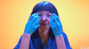 ASMR Video of A Woman Peeling Glittery Glue From Her Hands