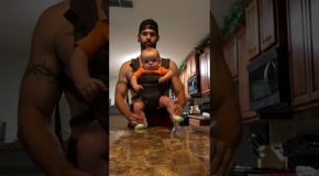 Father Helps His Cute Baby Bust Out Dance Moves