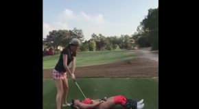 Gorgeous Golfer Hits A Trick Shot Off Her S@xy Friend