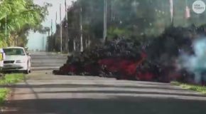 Fiery Lava Swallows Car In Hawaii