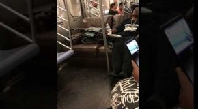 Man Rides Subway With a Leather Couch