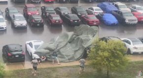 Parachute Collides with Car