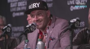 Tyson Fury Gets the Entire Press Room Singing America Pie After Wilder Fight