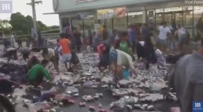 80,000 Cans Of Beer Spill Out Of Truck Causing A Looting Frenzy