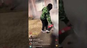 Idiot Aims a Firecracker at a Dry Lawn and Sets It On Fire