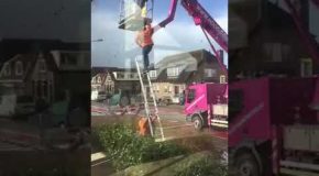 Man On Ladder Makes Lots of Bad Decisions