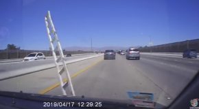 Loose Ladder Launches into Car Windshield