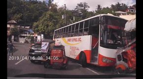 Runaway Bus Slams Parked Tricycles