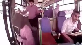Oblivious Woman Steps Off Bus While It’s Still Moving