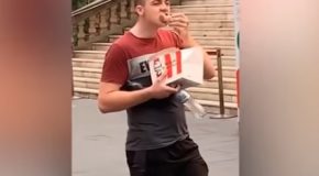 Dude Eats KFC In Front Of Vegan Protesters