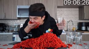 Guy Downs About 10,000 Calories Worth Of Flamin Hot Cheetos!