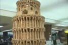Clumsy Reporter Destroys Leaning Tower Of Pisa Made Of Jenga Blocks
