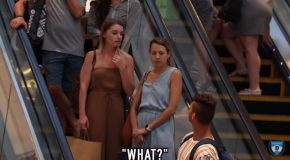 Guy Pranks Strangers By Staring At Them While On The Escalator!