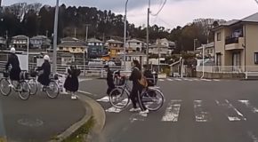 Japanese School Children Bow To Car That Stopped For Them!