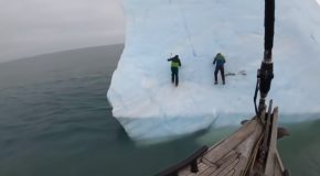 Ice Climbers Barely Avoid To Get Killed After Iceberg Rolls On Them