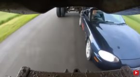 Mazda Miata Literally Drives Under A Truck!