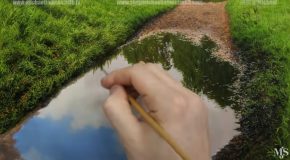 Amazing Painting Timelapse Of A Puddle On A Path!