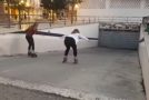 Rollerblading Woman Slams Straight Into Garage Door!