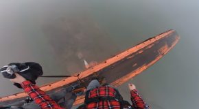 Scary And Thrilling 50 Metre BASE Jump From A Steampunk Wind Turbine!