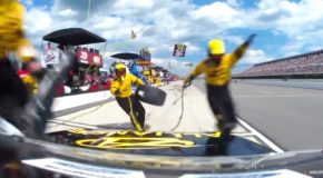 Keselowski Hits A Pit Crew Member During Tyre Change!