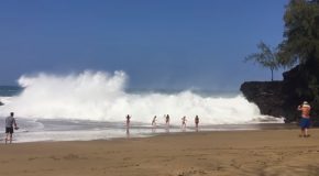 Massive Wave Crashes On Lumaha’i Beach, In Kauai, Hawaii