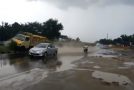Car Slows Down On A Wet Highway, Truck Crashes Into It!