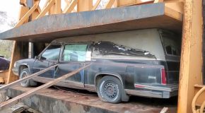 1980 Cadillac Deville Hearse Gets Crushed By A Car Crusher!