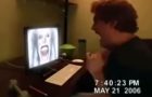 Guy Gets Scared And Punches Right Through The Monitor!