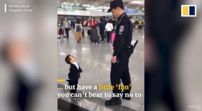 Adorable Little Boy Wants A Hug From The Security Guard!