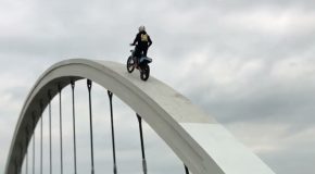 Dirt Bike Rider Rides On The Ridges Of A Bridge!