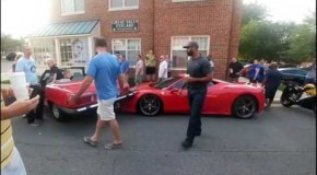 Woman backs into rare Ferrari at local Car meet today