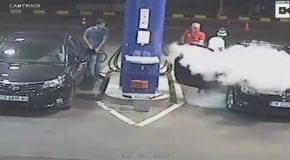 Man Extinguishes Smoker At Gas Station