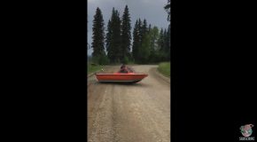 Boat Jumps Across Road