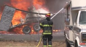 Propane Tank Explodes, Goes Airborne in Fire at Schellville Pallet Factory