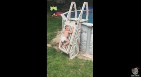 Toddler Climbs Pool Safety Ladder