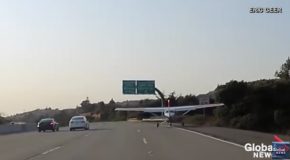 Car Dashcam Captures Small Plane Landing On California Freeway