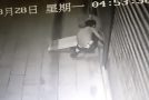 Thief Caught In The Act Has Foot Trapped In Door