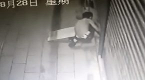 Thief Caught In The Act Has Foot Trapped In Door