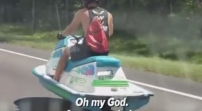 Man Drives Jet Ski On Highway