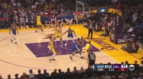 Stephen Curry Slips on a Dunk Attempt