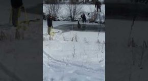 Baby Deer Rescued from Frozen Lake