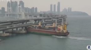 Ship Captain Drives a Massive Cargo Ship Right into a Bridge