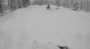 Deep Snow Swallows up Snowmobile