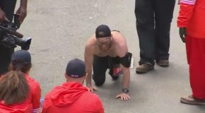 Marine Crawls Across Boston Marathon Finish Line to Honor Fallen Comrades