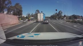 Truck Narrowly Misses Stopped Traffic