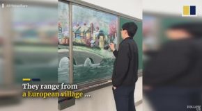 Chinese Teacher’s Beautiful Blackboard Art Wows Millions Online