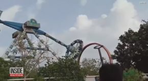 Theme Park Pendulum Ride Snaps in Midair