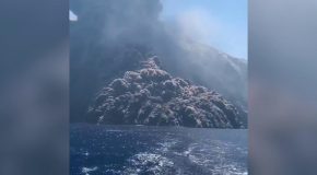 Massive Black Ash Cloud From Stromboli Volcano Eruption Appears To “Chase” Boaters