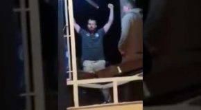Drunk Idiot Gets Rekt After Jumping Through A Glass Window