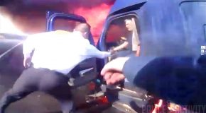 Amazing Cop Pulls Out Man Out Of Burning Car Just Before It Exploded!